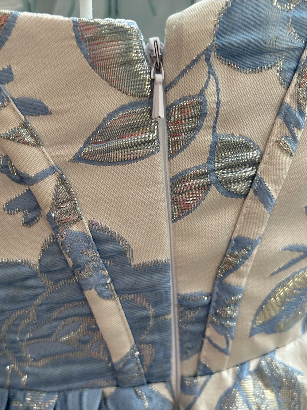 Women’s Blue Floral Strapless Gown Blue, white and silver size small - Picture 8 of 9